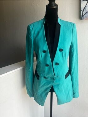 Women's Teal Double-Breasted Blazer Jacket